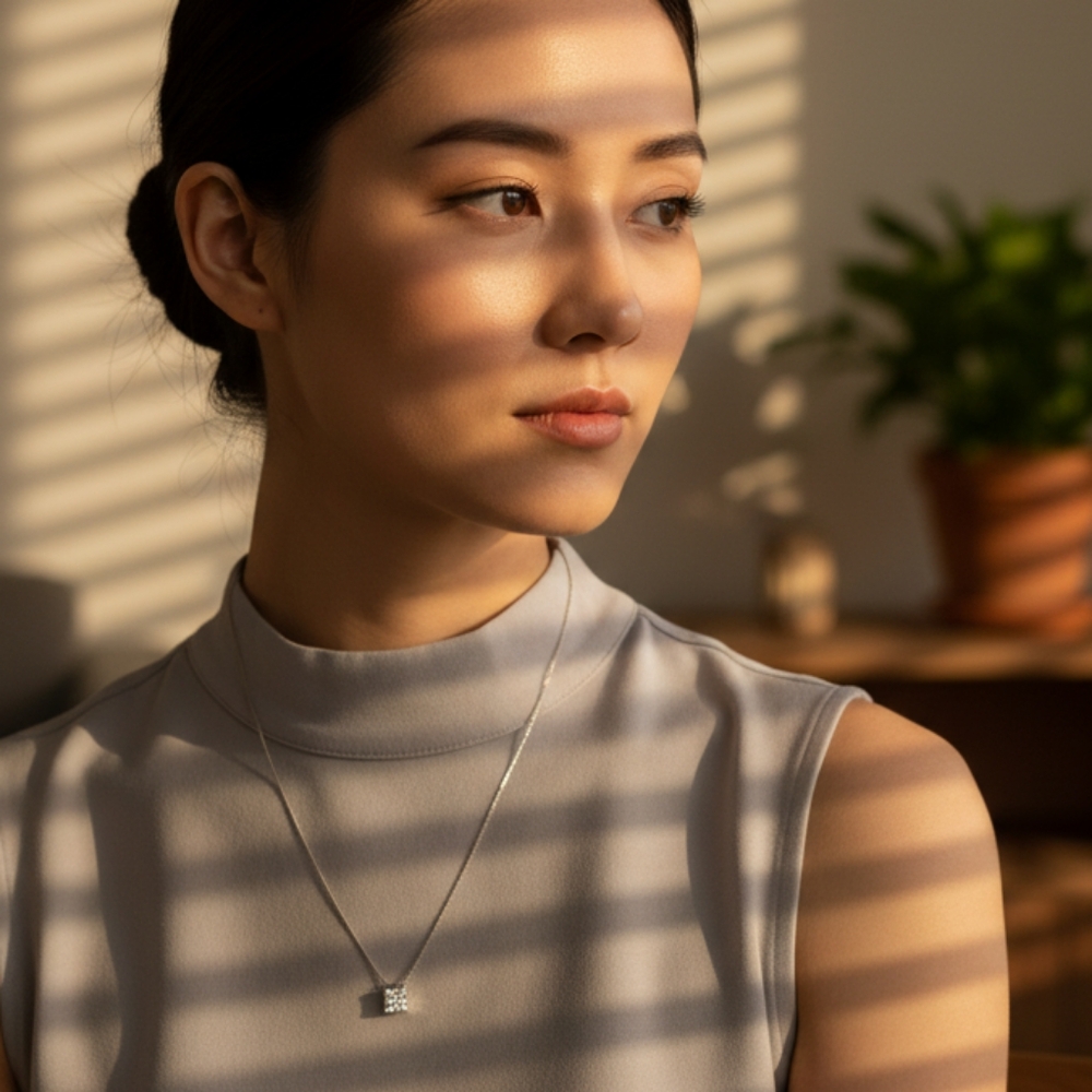 Square Simulated Diamond with 925 Silver Chain